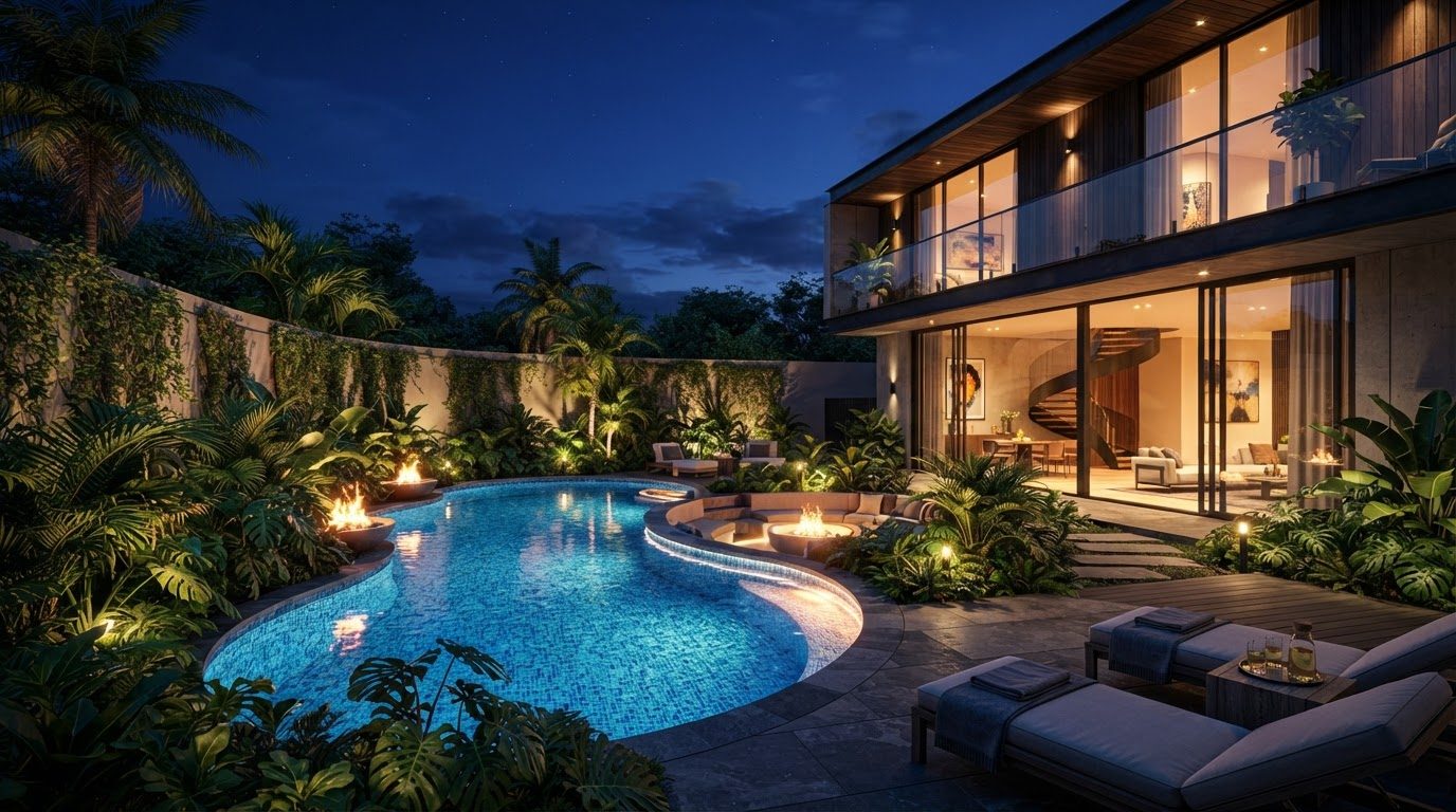 Futuristic Backyard Concept 03 Home Designs design concept visualisation photo futuristic neon. Images Created by www.Future-Home.Shop