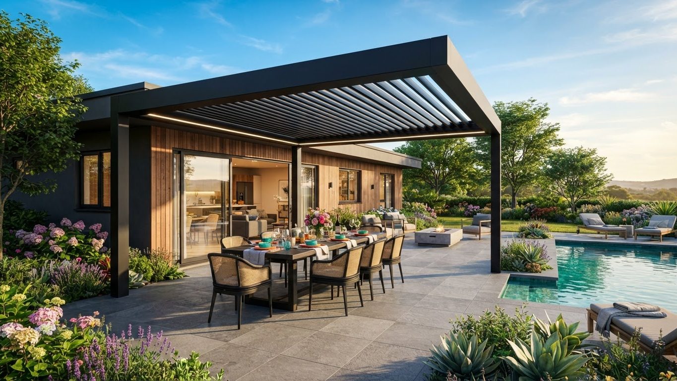 Pergola & Patio Concept 02 Pergolas & Patios futuristic concept visualisation futuristic. Images Created by www.Future-Home.Shop