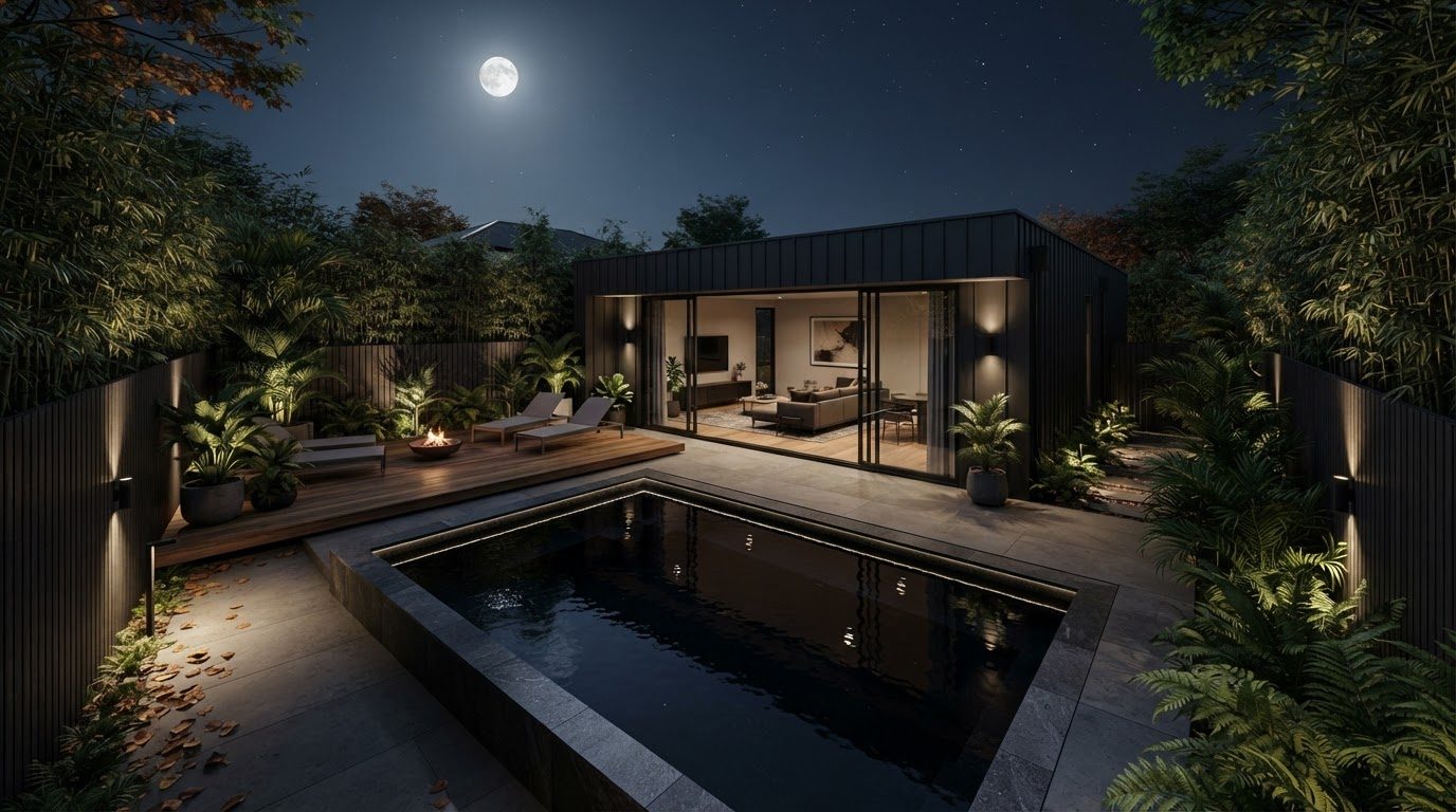 Futuristic Backyard Concept 31 Home Designs design concept visualisation photo futuristic neon. Images Created by www.Future-Home.Shop