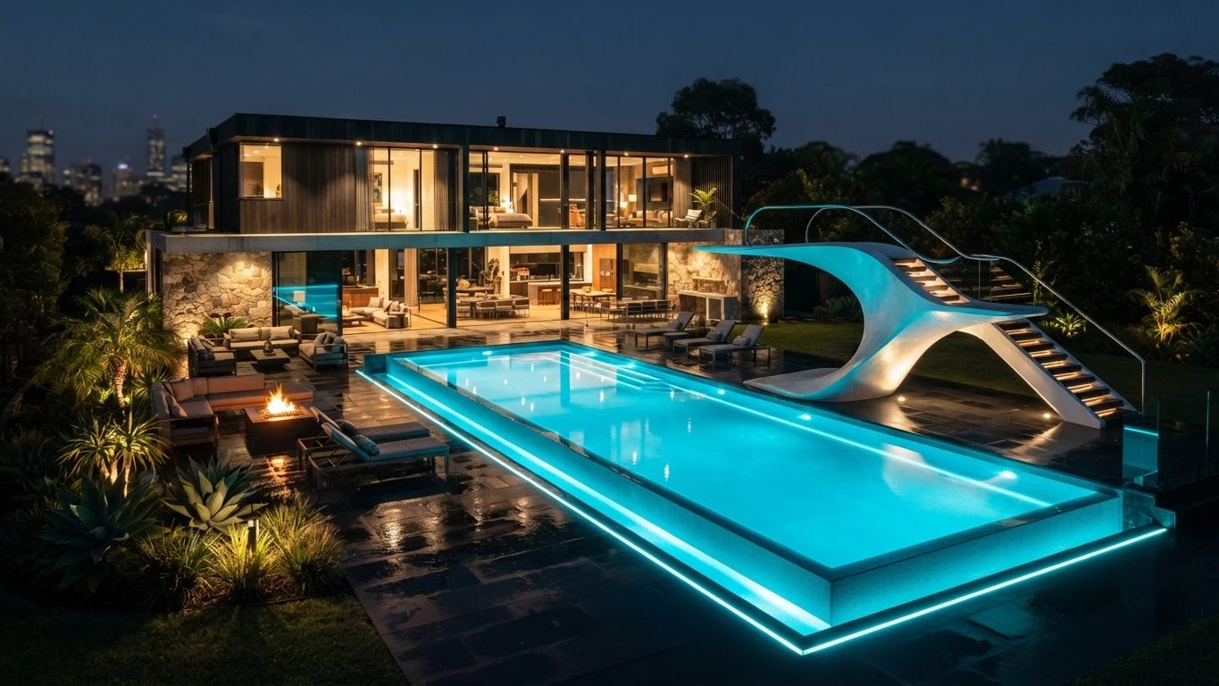 Modern Swimming Pool Concept 19 Pool Designs design concept visualisation photo futuristic. Images Created by www.Future-Home.Shop