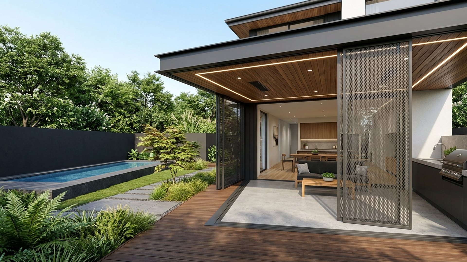 Alfresco Home Designs design concept visualisation photo futuristic neon lit future home. Images Created by www.Future-Home.Shop