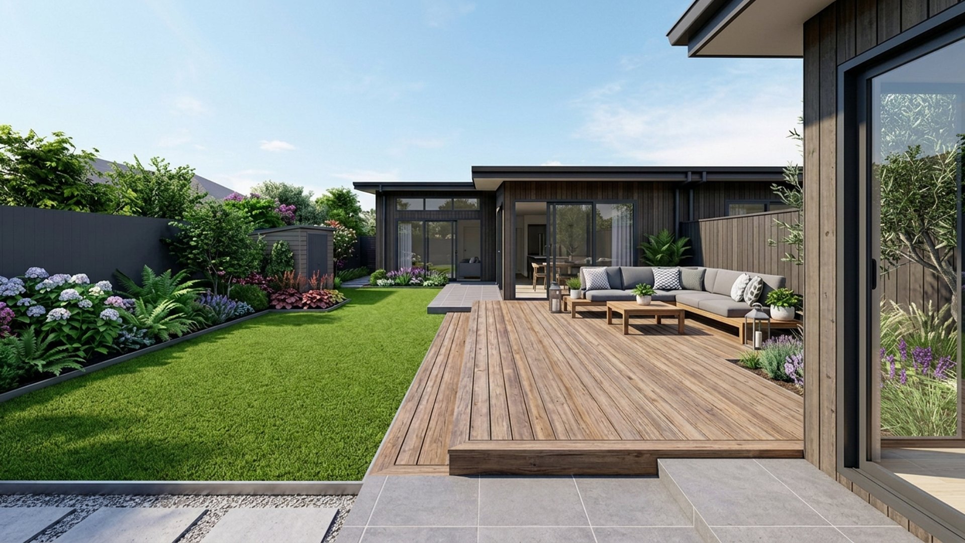 Deck Home Designs design concept visualisation photo futuristic neon lit future home. Images Created by www.Future-Home.Shop