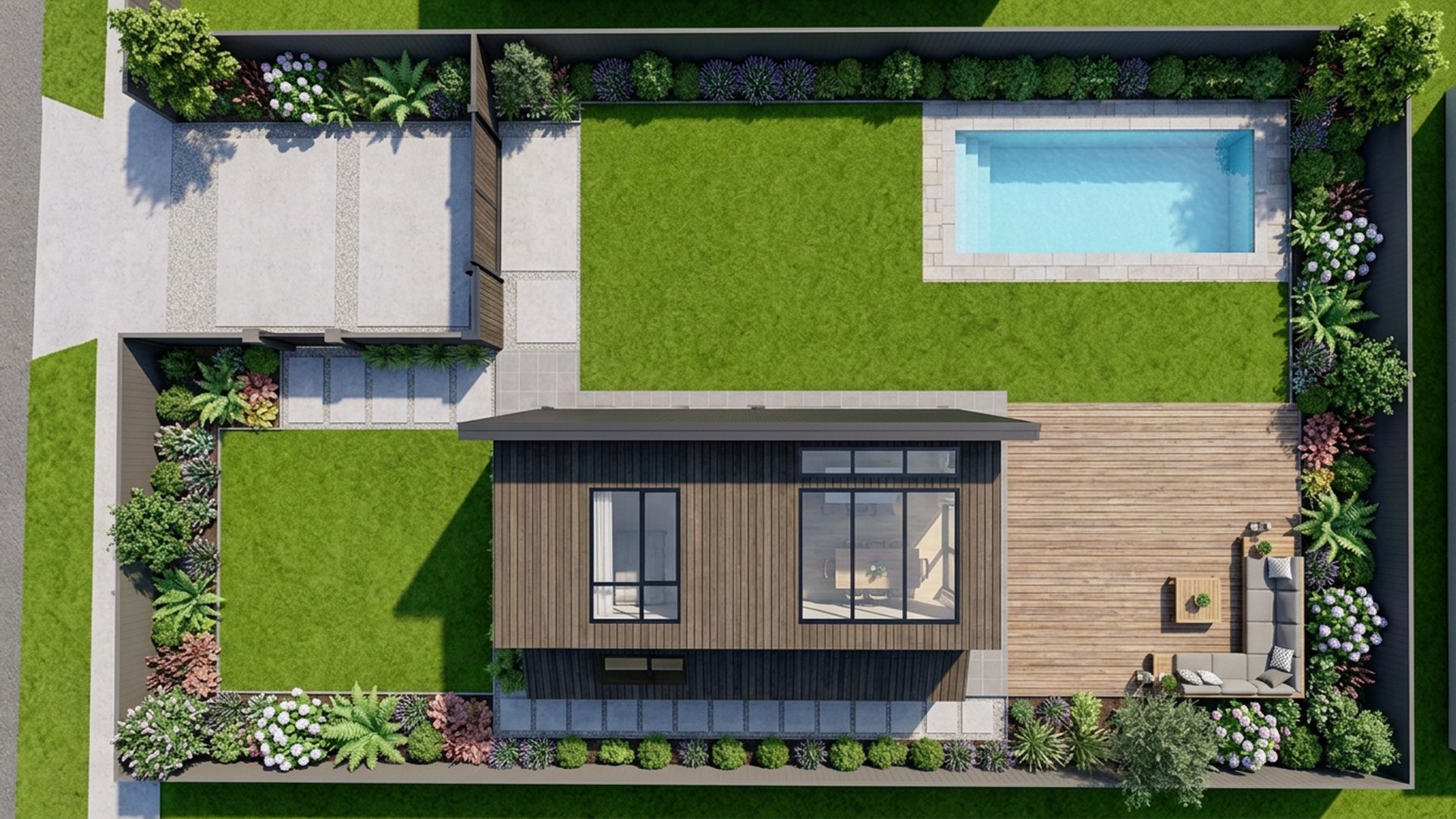 Deck Home Designs design concept visualisation photo futuristic neon lit future home. Images Created by www.Future-Home.Shop