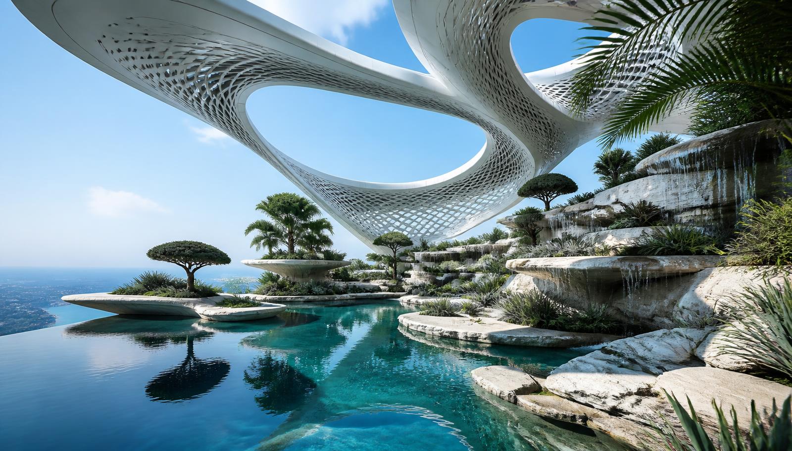 Fg 01 Future Garden Designs design concept visualisation photo futuristic neon lit. Images Created by www.Future-Home.Shop