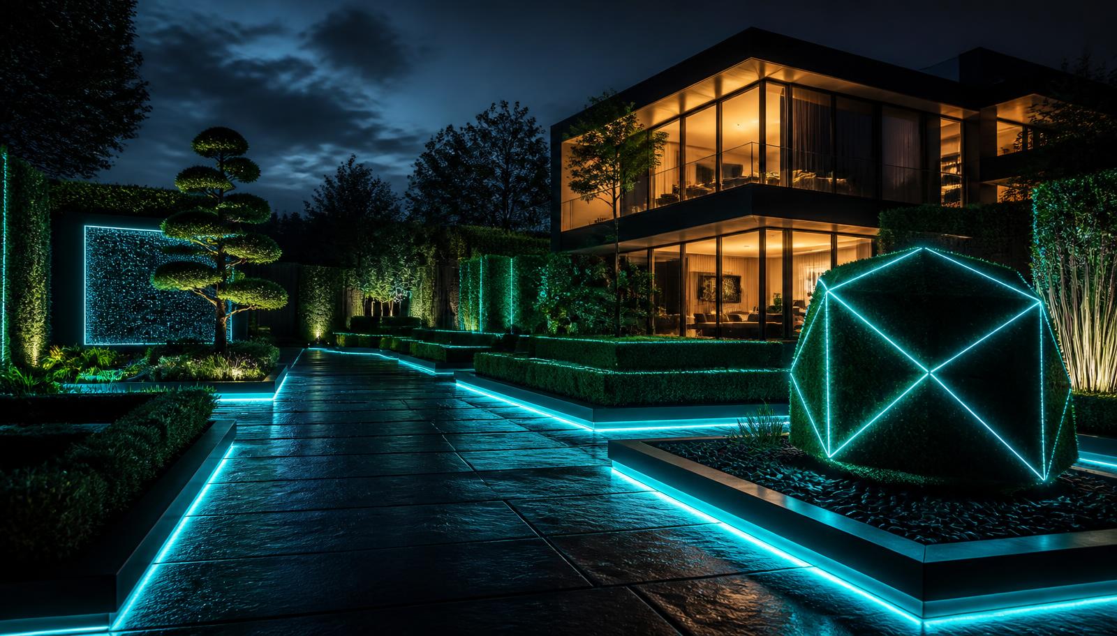 Fg 10 Future Garden Designs design concept visualisation photo futuristic neon lit. Images Created by www.Future-Home.Shop