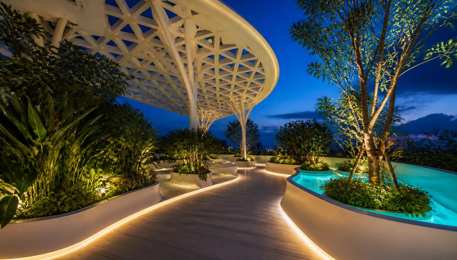 Fg Hero Future Garden Designs design concept visualisation photo futuristic neon lit. Images Created by www.Future-Home.Shop