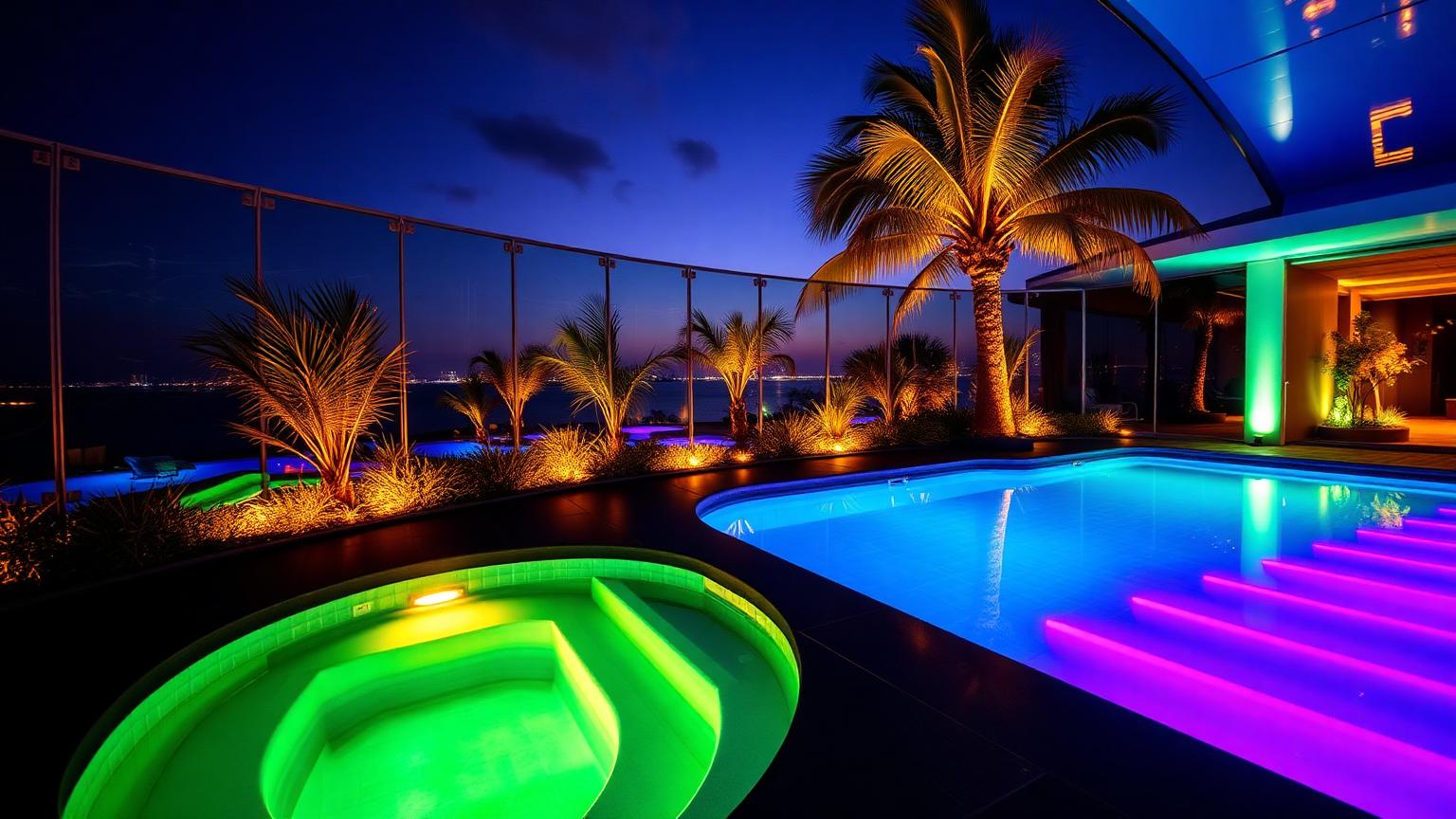Fo Pool 02 Pool Designs design concept visualisation photo futuristic neon lit. Images Created by www.Future-Home.Shop