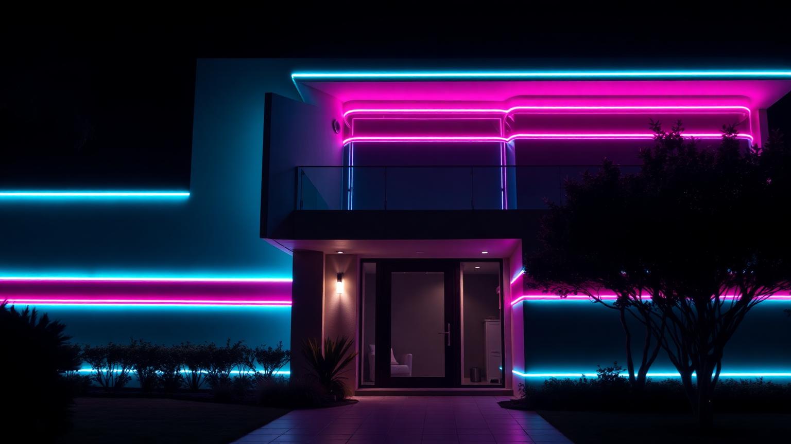 Neon and LED Architecture Designing a Home Out of Light modern home. Images Created by www.future-home.shop