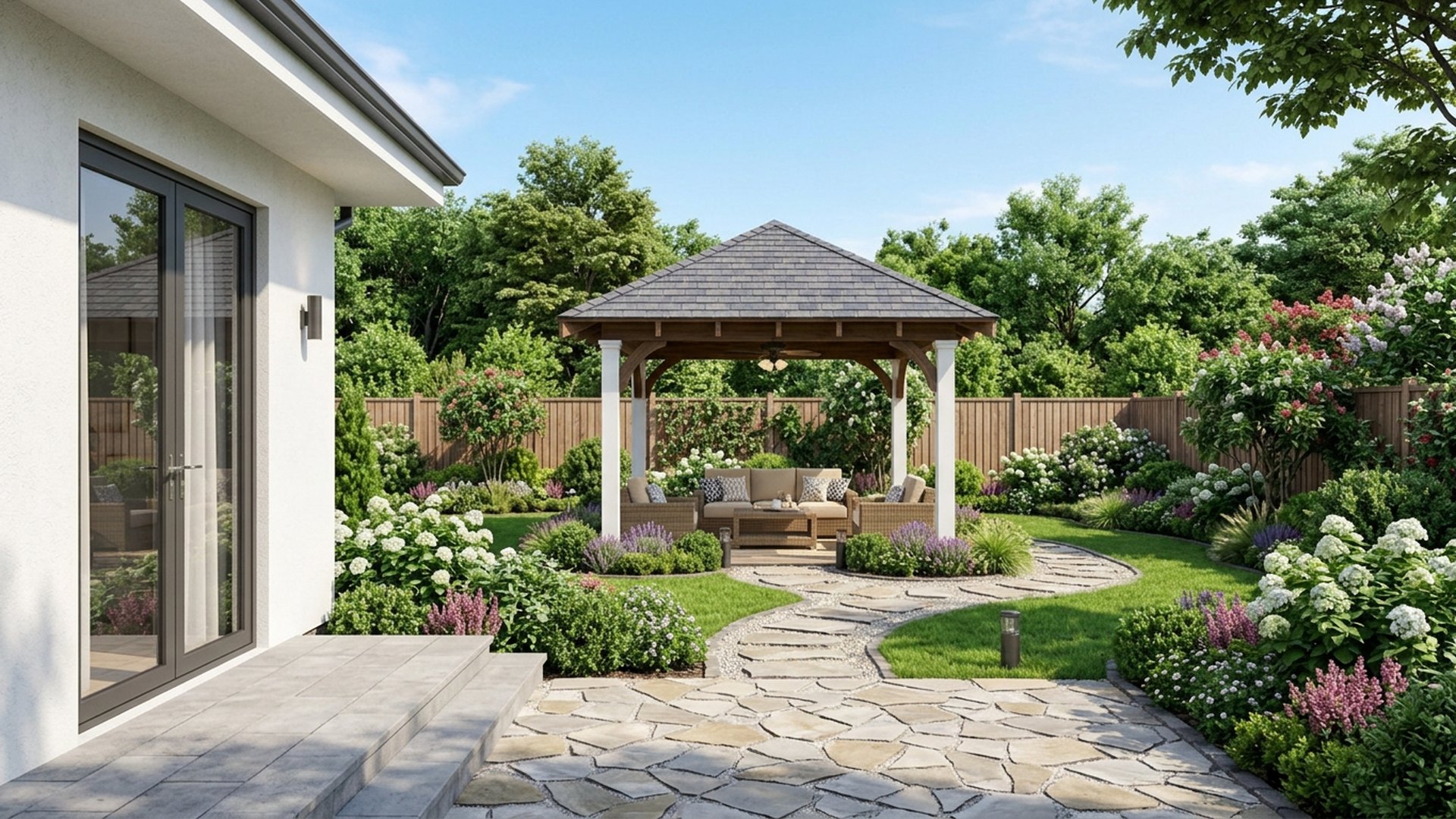 Gazebo Garden Designs design concept visualisation photo futuristic neon lit future home. Images Created by www.Future-Home.Shop