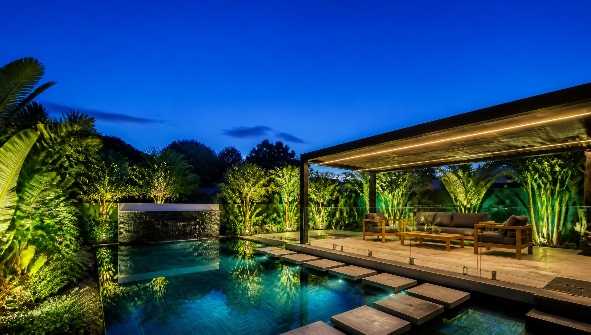 Hero Pool Designs design concept visualisation photo futuristic neon lit future home. Images Created by www.Future-Home.Shop