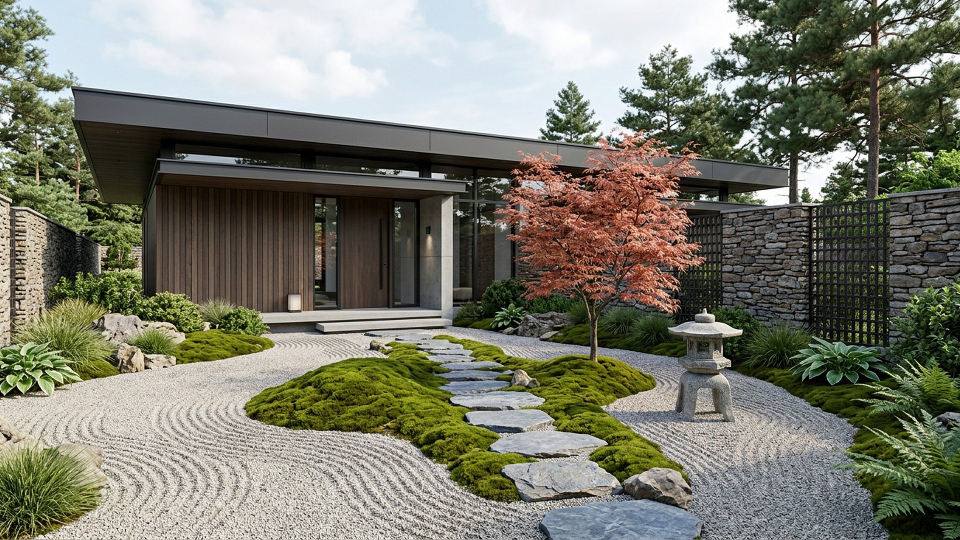 Japanese Garden Designs design concept visualisation photo futuristic neon lit future home. Images Created by www.Future-Home.Shop