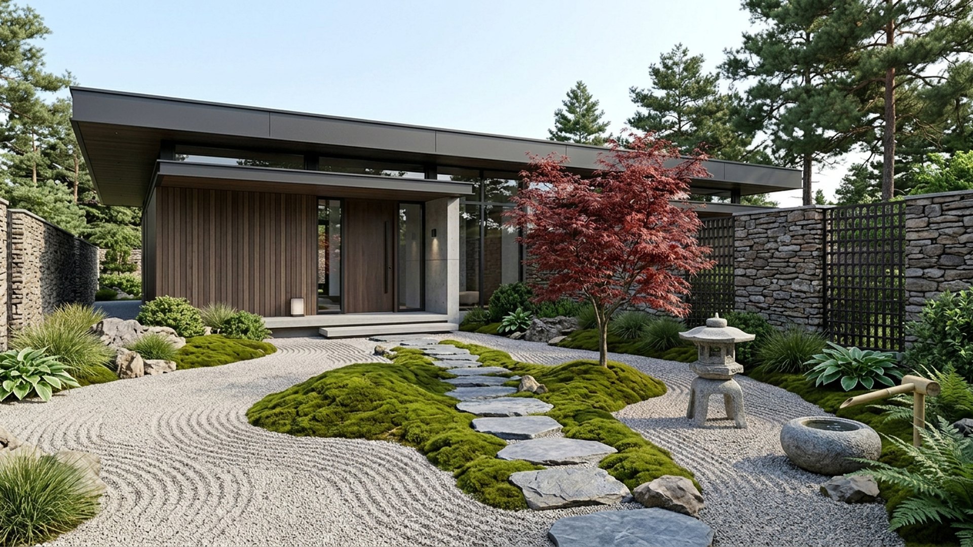 Japanese Garden Designs design concept visualisation photo futuristic neon lit future home. Images Created by www.Future-Home.Shop