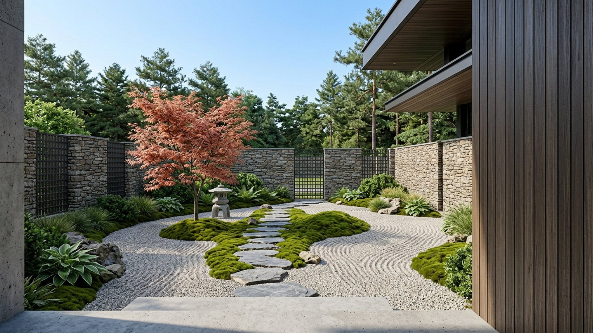 Japanese Garden Designs design concept visualisation photo futuristic neon lit future home. Images Created by www.Future-Home.Shop