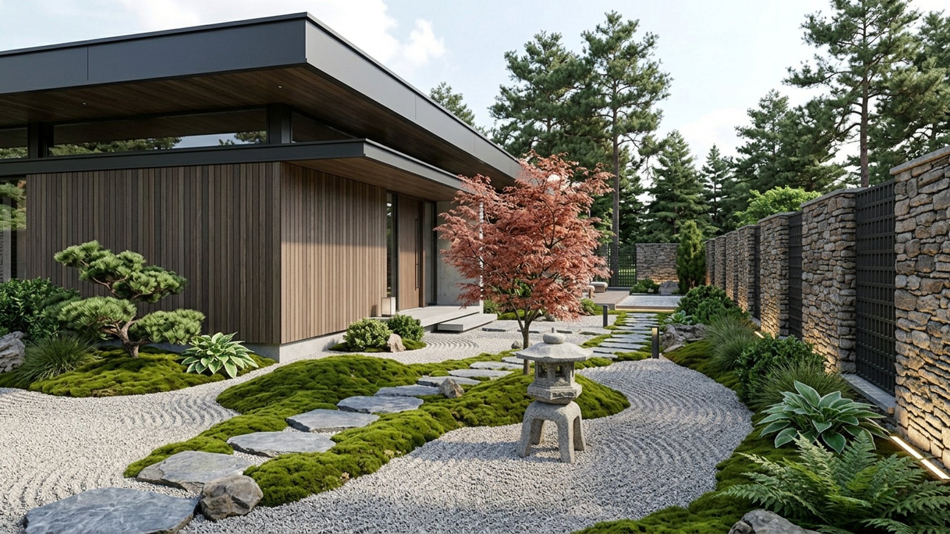 Japanese Garden Designs design concept visualisation photo futuristic neon lit future home. Images Created by www.Future-Home.Shop