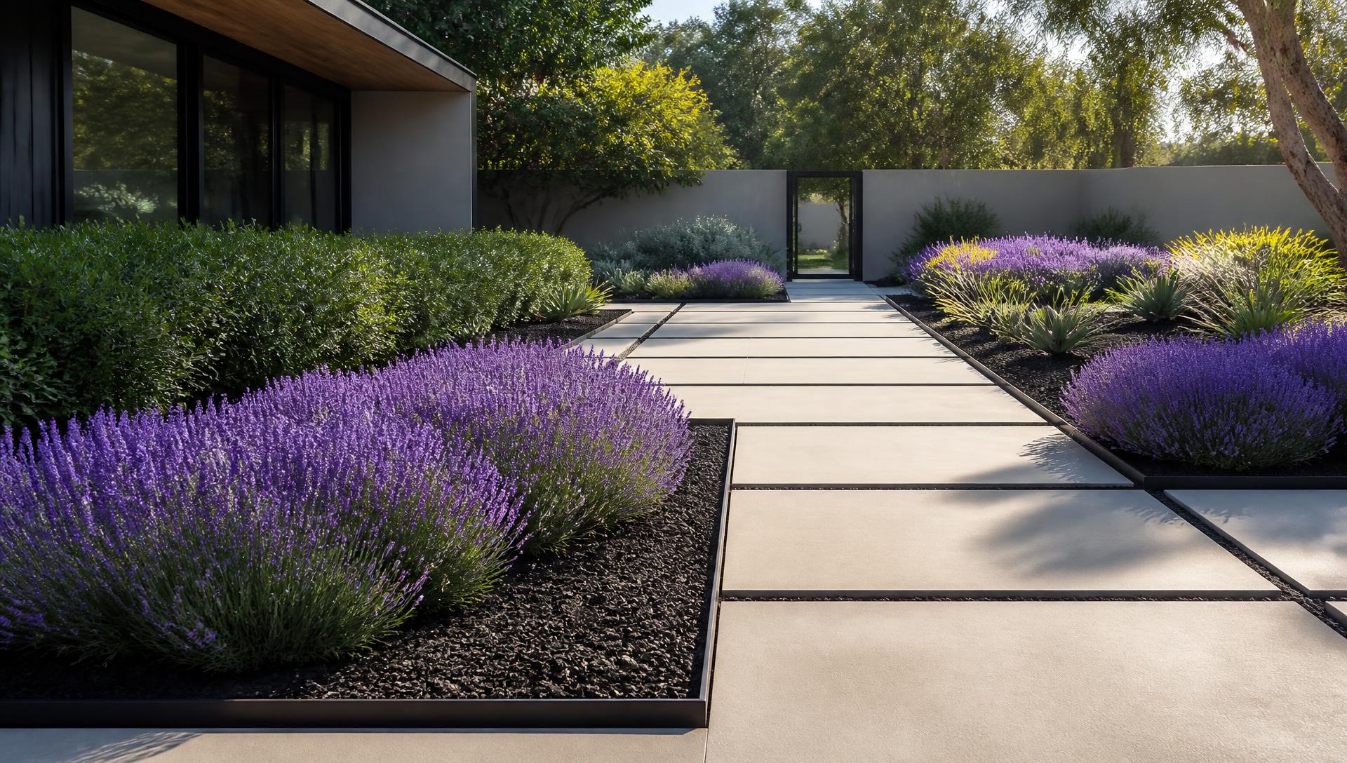 Low Garden Designs design concept visualisation photo futuristic neon lit future home. Images Created by www.Future-Home.Shop