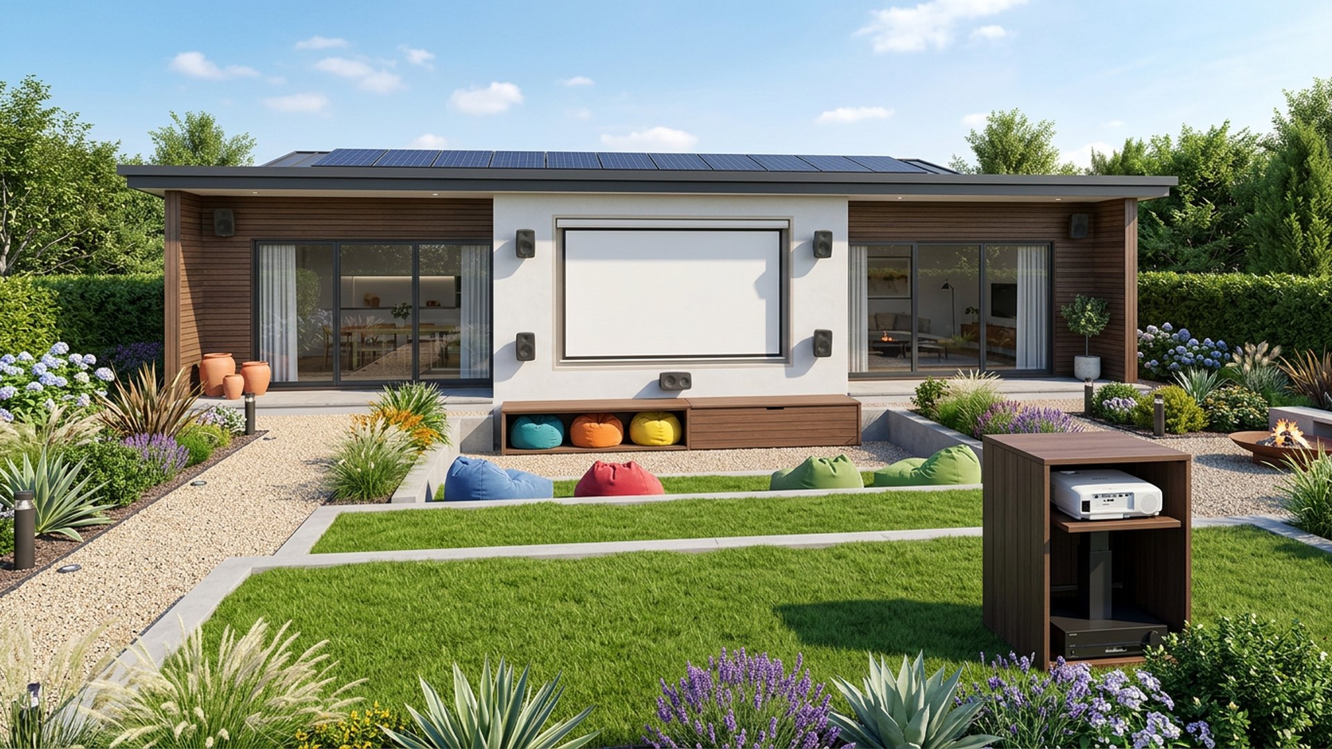 Outdoor Home Designs design concept visualisation photo futuristic neon lit future home. Images Created by www.Future-Home.Shop