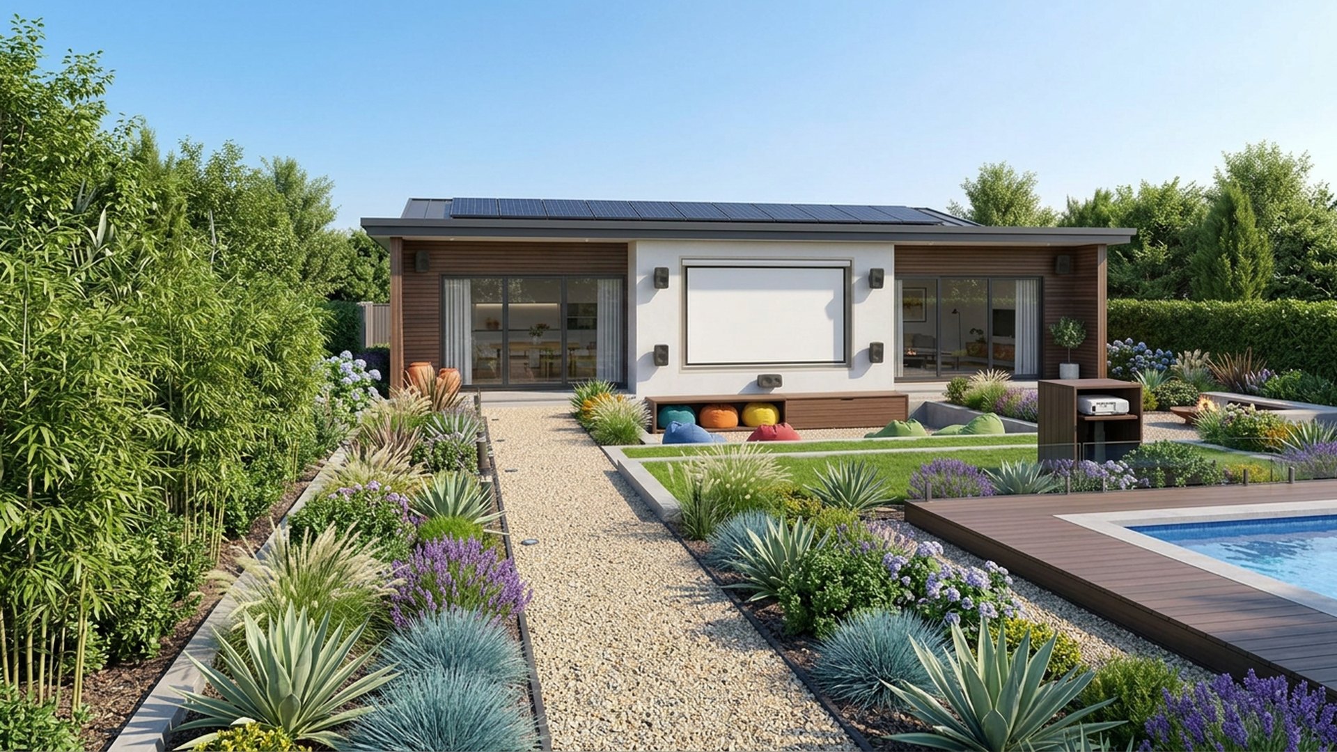 Outdoor Home Designs design concept visualisation photo futuristic neon lit future home. Images Created by www.Future-Home.Shop