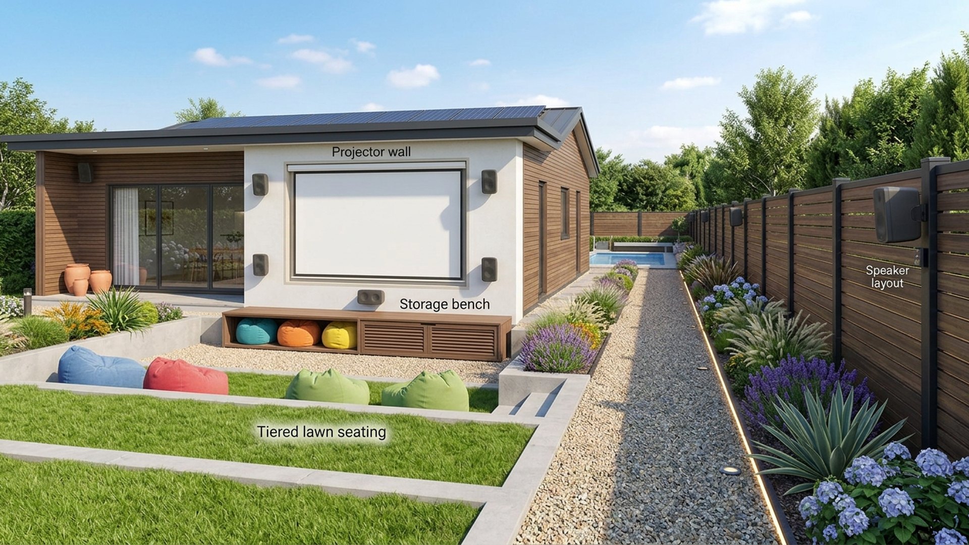 Outdoor Home Designs design concept visualisation photo futuristic neon lit future home. Images Created by www.Future-Home.Shop