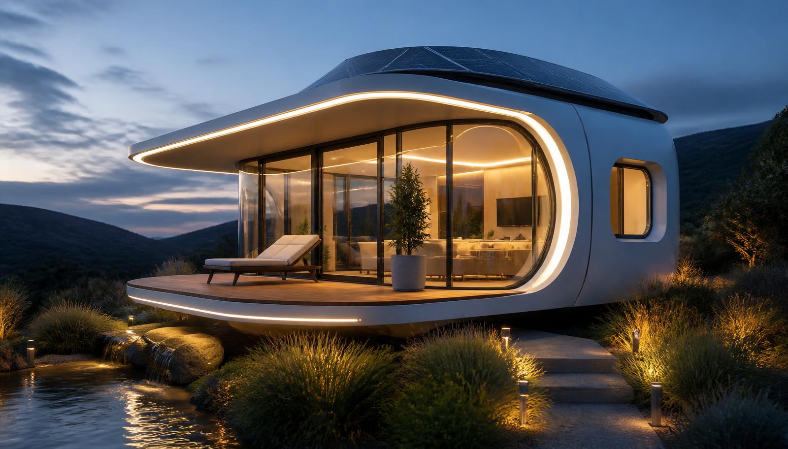 Pilot Home Designs design concept visualisation photo futuristic neon lit future home. Images Created by www.Future-Home.Shop