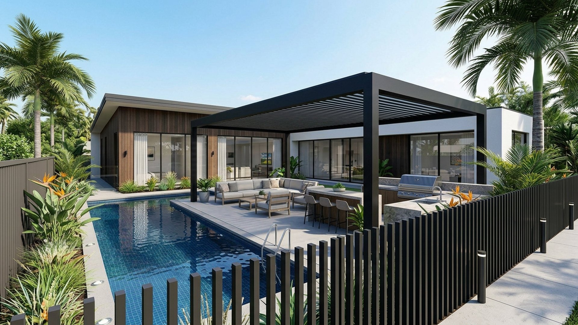 Poolside Pool Designs design concept visualisation photo futuristic neon lit future home. Images Created by www.Future-Home.Shop