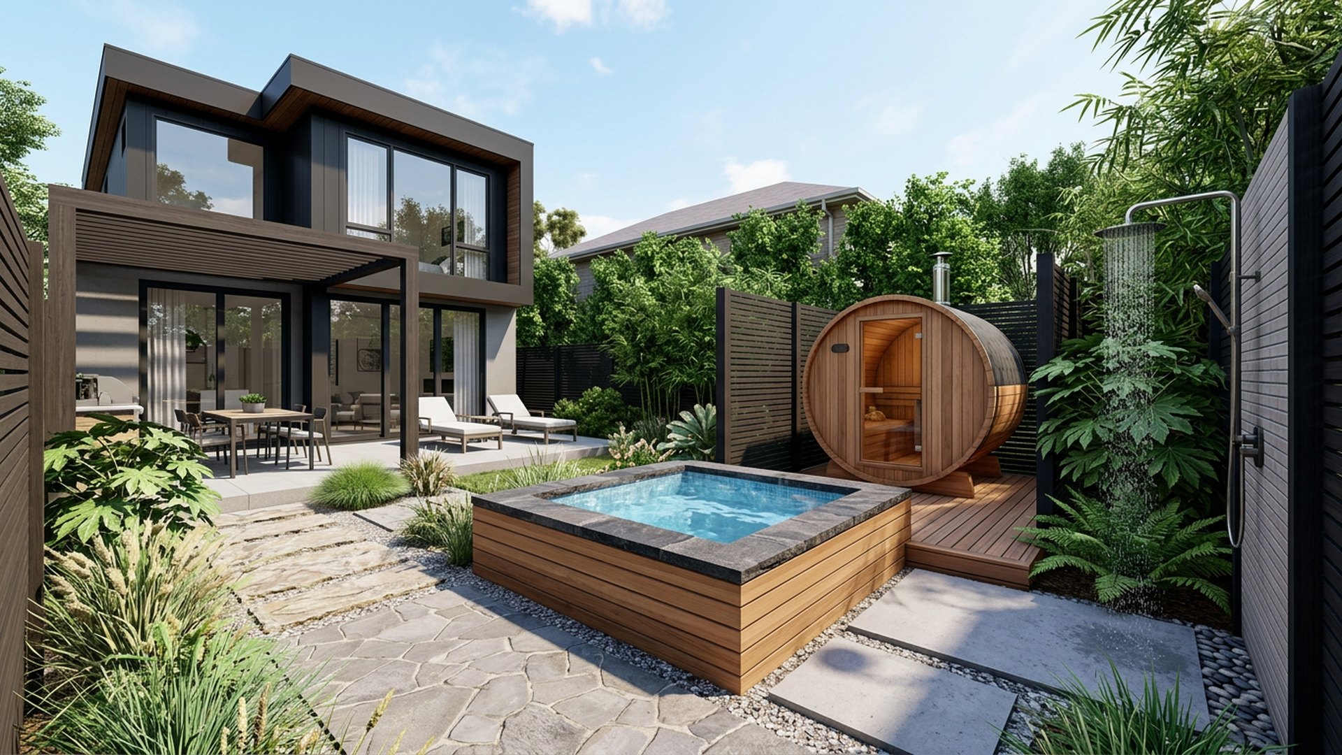 Spa Home Designs design concept visualisation photo futuristic neon lit future home. Images Created by www.Future-Home.Shop
