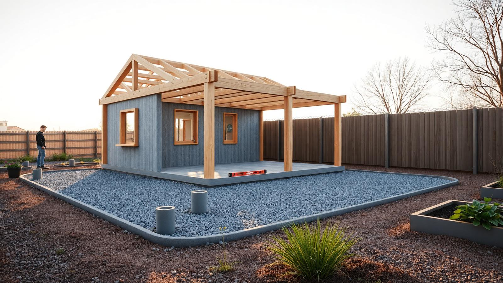 Start with the ground a level, drained pad tiny home design with garden Compacted gravel, screw piles set to a. Images Created by www.Future-Home.Shop