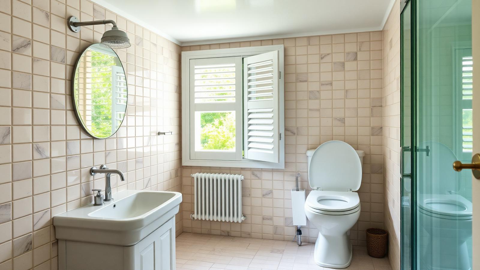 The bathroom a wet room that dries out tiny home design with garden A fully tiled wet area, compact vanity. Images Created by www.Future-Home.Shop