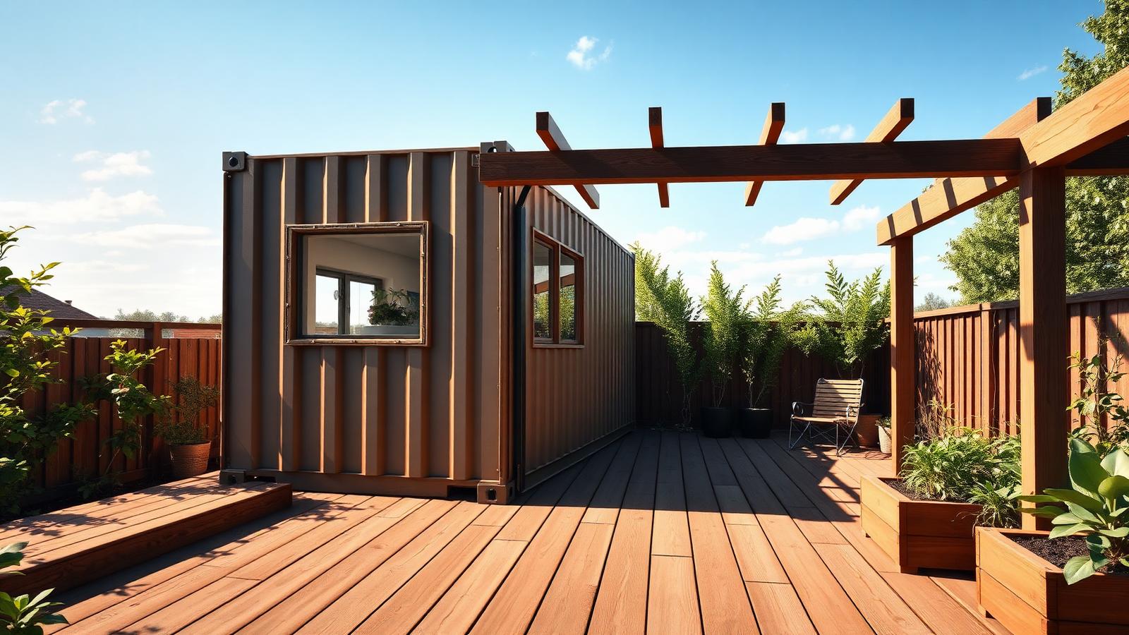 Container conversion done properly tiny home design with garden A shipping container shell with openings cut and framed, deck and. Images Created by www.Future-Home.Shop