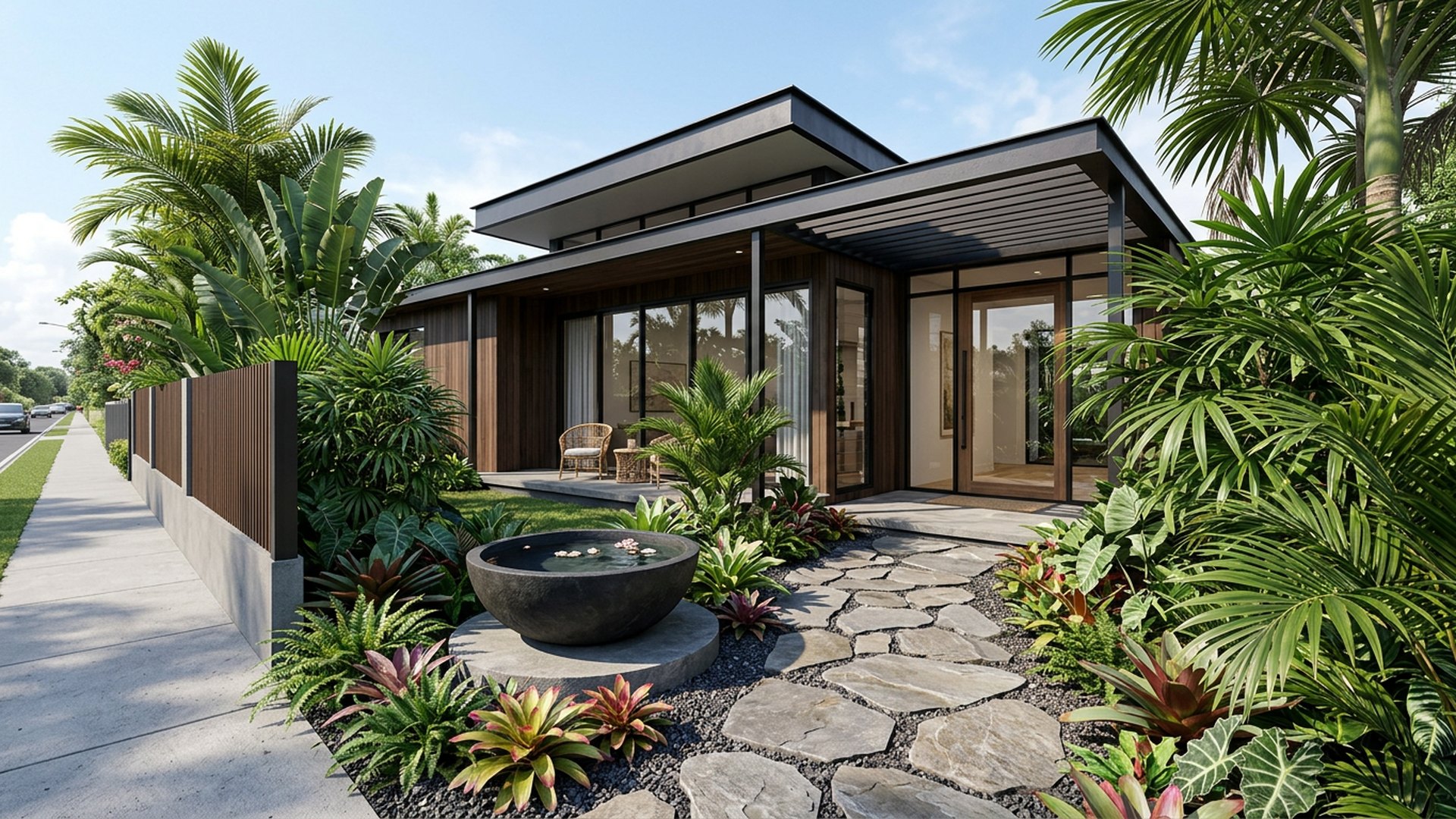 Tropical Home Designs design concept visualisation photo futuristic neon lit future home. Images Created by www.Future-Home.Shop