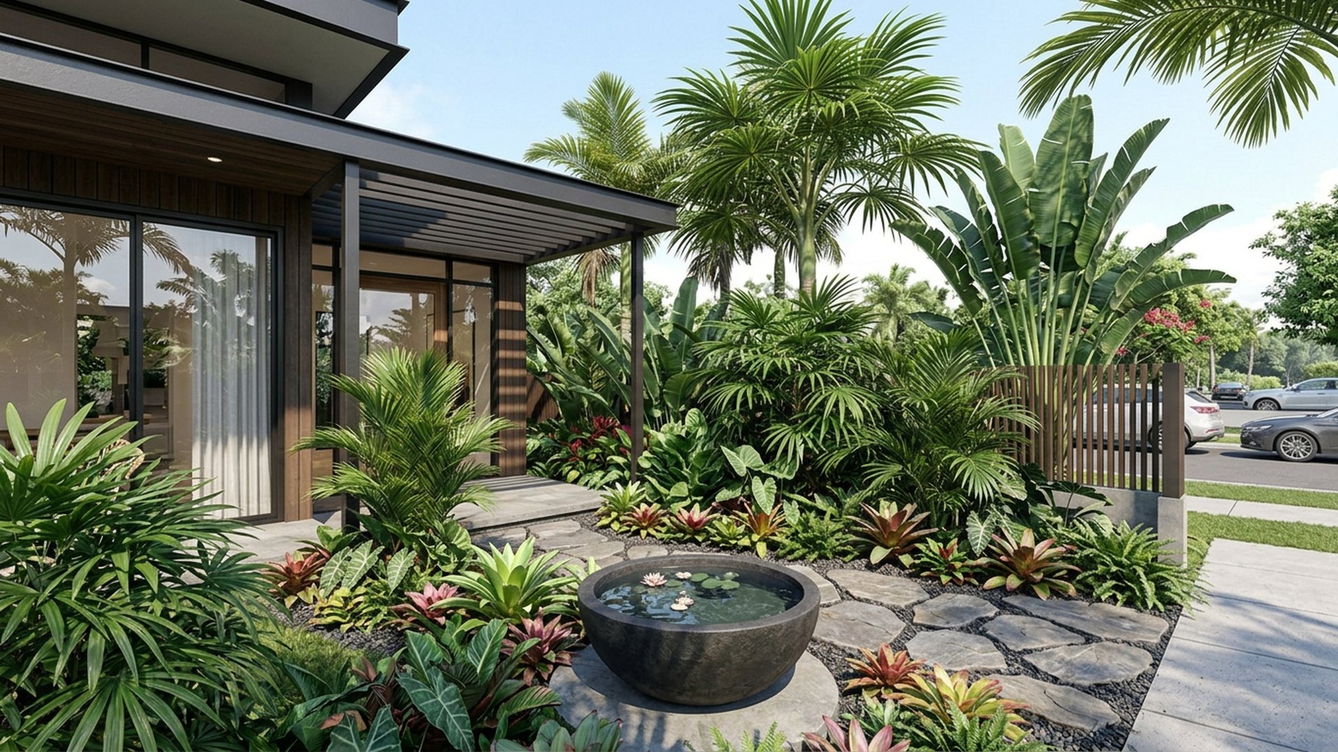 Tropical Home Designs design concept visualisation photo futuristic neon lit future home. Images Created by www.Future-Home.Shop