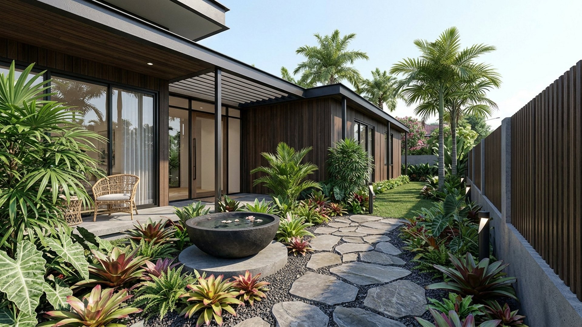 Tropical Home Designs design concept visualisation photo futuristic neon lit future home. Images Created by www.Future-Home.Shop