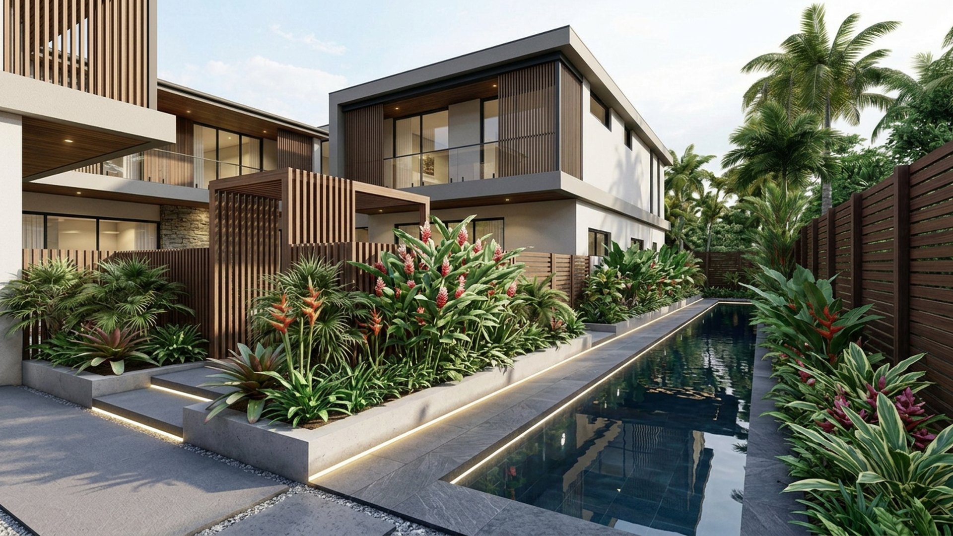 Tropical Home Designs design concept visualisation photo futuristic neon lit future home. Images Created by www.Future-Home.Shop