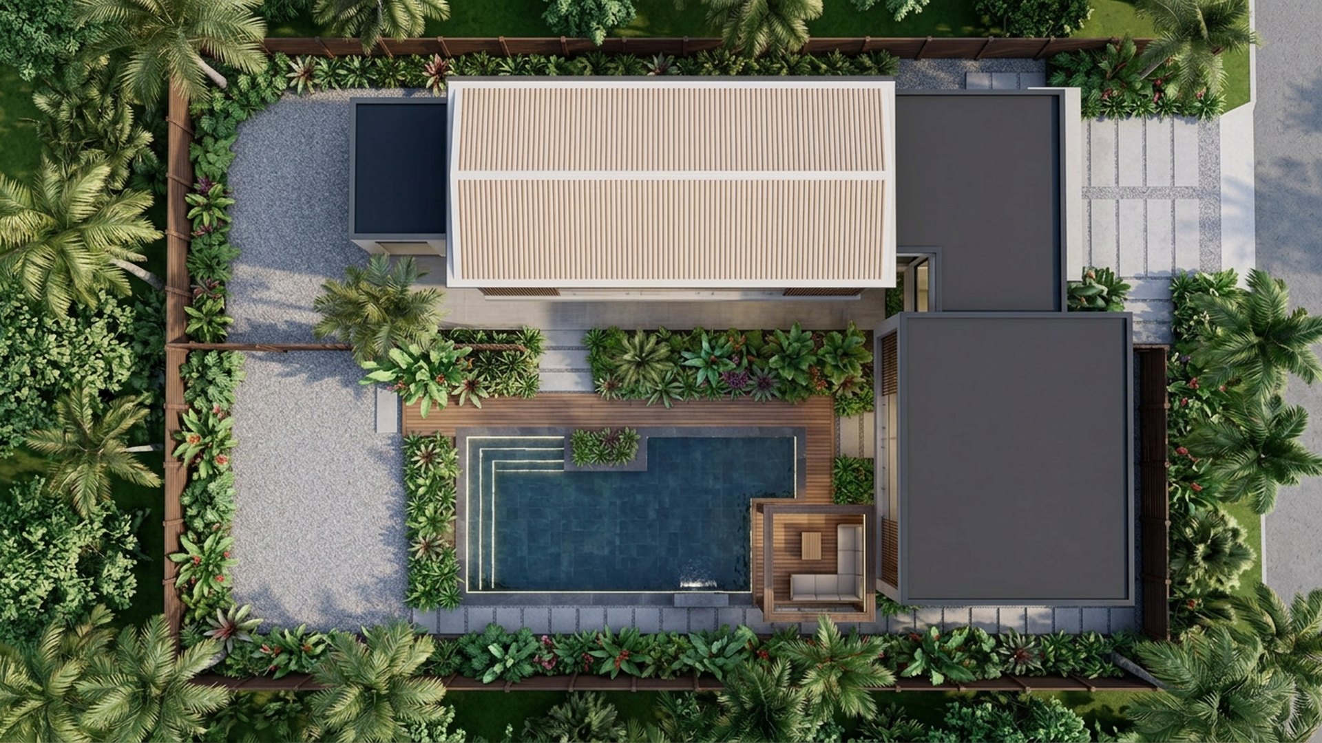 Tropical Home Designs design concept visualisation photo futuristic neon lit future home. Images Created by www.Future-Home.Shop